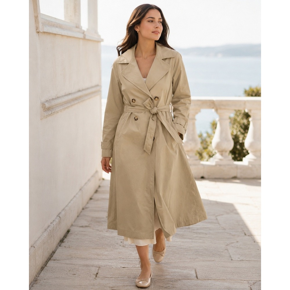 J.Crew Relaxed Heritage Trench Coat Cotton Chino Tan S Clean Girl Classic